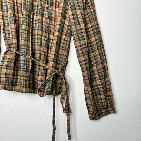 Doen Palmera Top Long Sleeve in Promenade Plaid Cotton Size Small - Picture 7 of 12